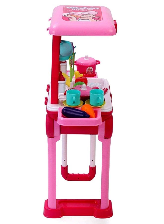 HS ENTERPRISE Little Chef Trolley Kitchen Play Toy Set for Girls with Music & Light for Kids 2 in 1 (Multi Colour) - Image 2